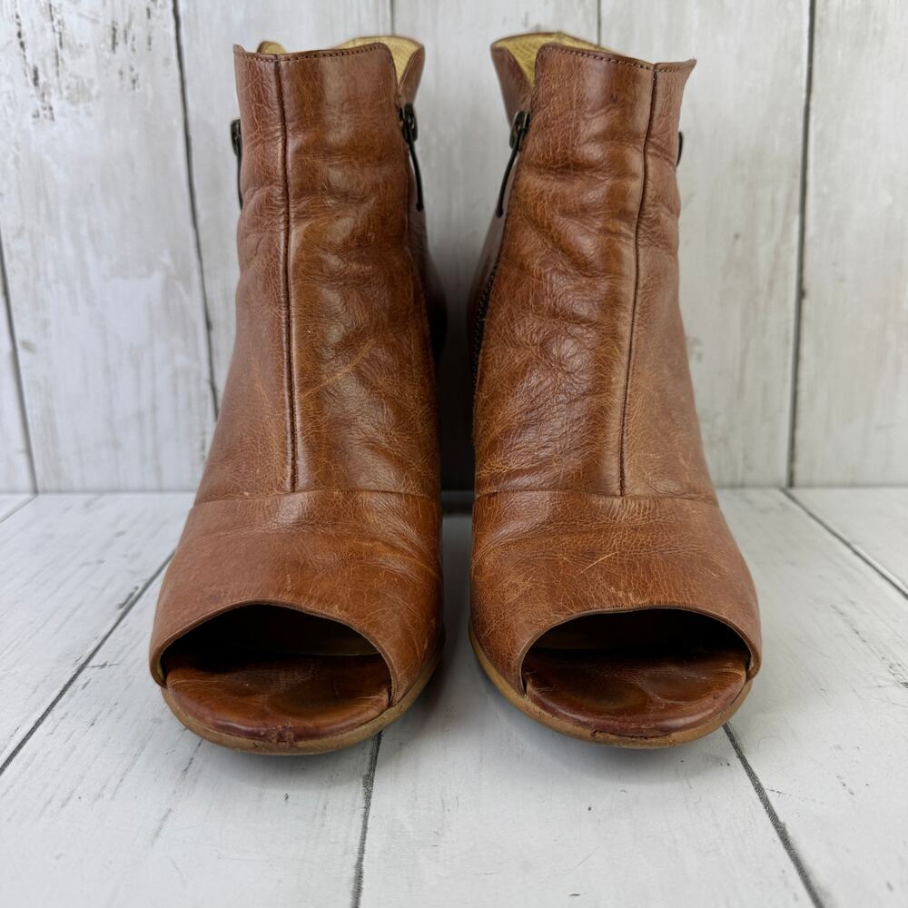 Paul Green Brown Bellini Peep Toe Bootie Distressed Leather Ankle Boot Size 8 - Picture 3 of 15